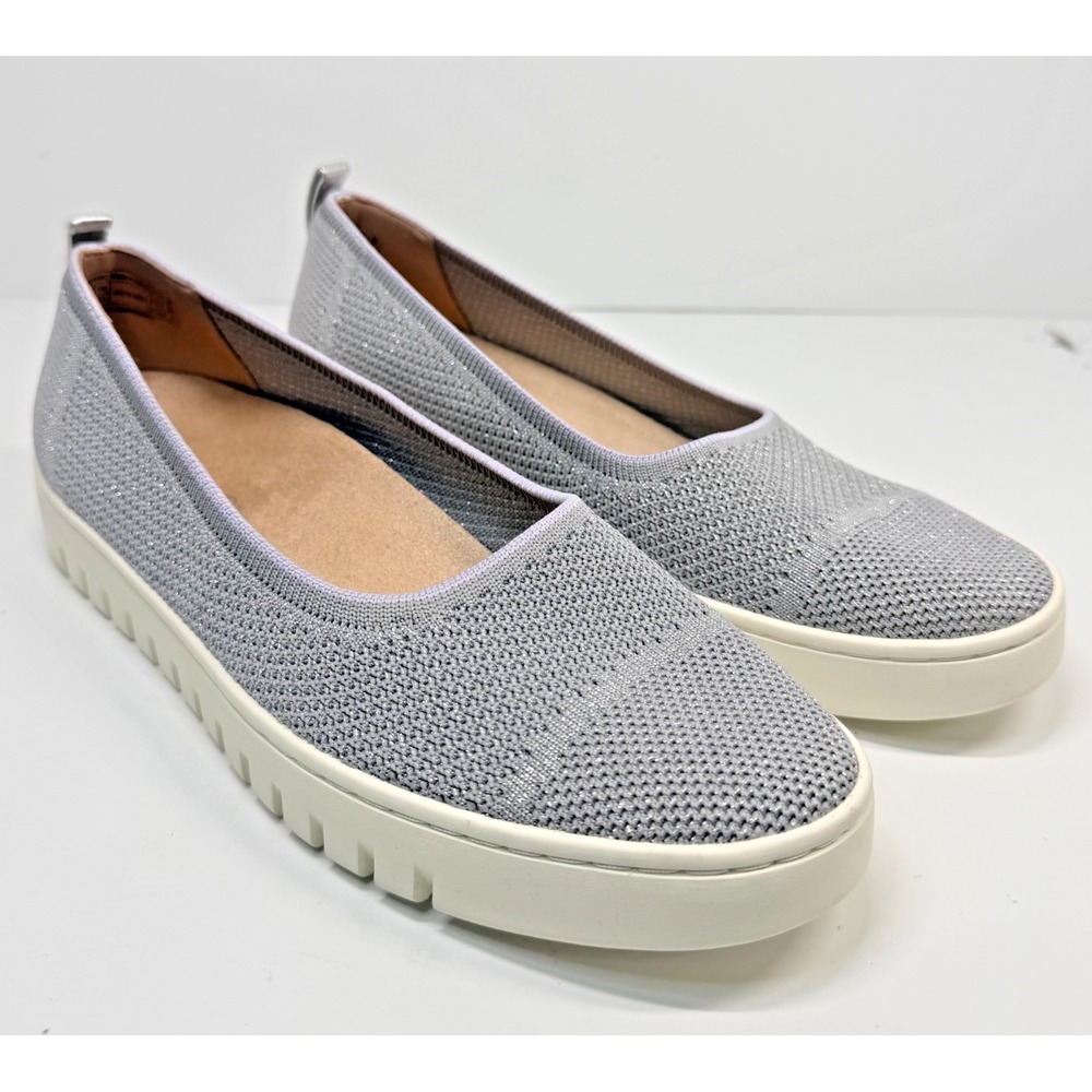 Vionic Uptown Skimmer Knit Flat Womens 8.5 Silver Sparkle Orthotic Slip On Shoes